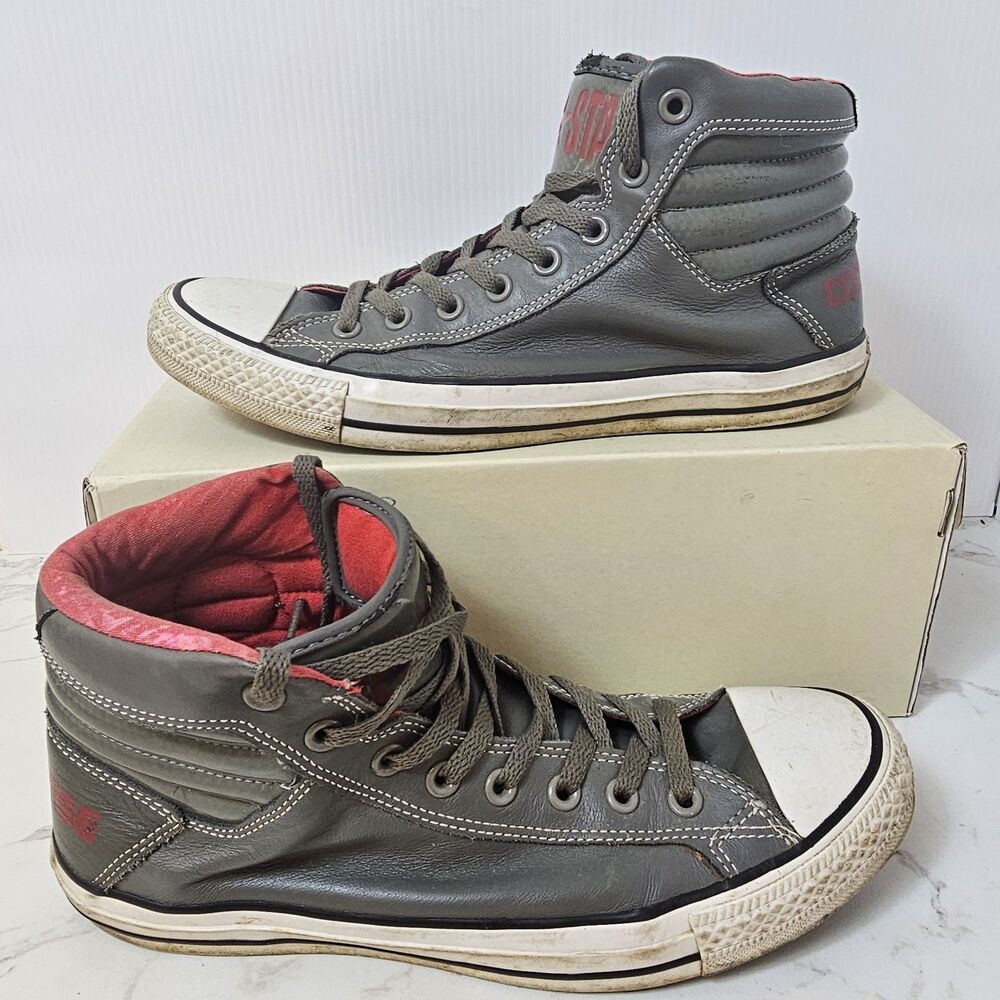 Converse Chuck Taylor All Star High Top Mens 10 Leather Lace-Up Gray/Red 137539C